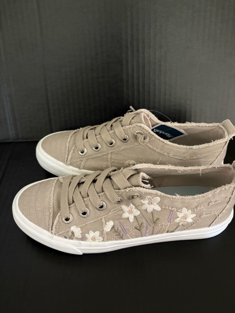 Blowfish Malibu Women’s Floral Embroidered Canvas Sneakers in Taupe